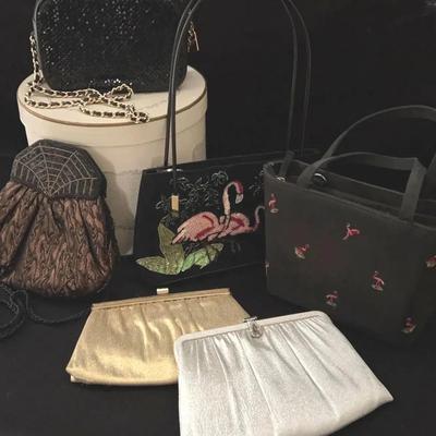 Lot of Vintage Purses with Hat Box