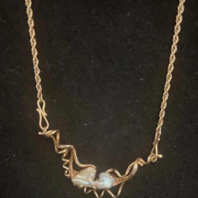 14k Gold Rope Necklace With Freshwater Pearl 10.04g