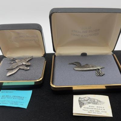 Solid Sterling Silver Hand Engraved Pins Sid Bell Originals Tully NY 16.75g total