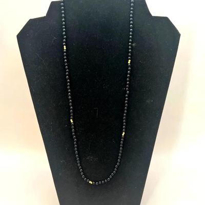 Onyx And 14k Gold Long Beaded Necklace