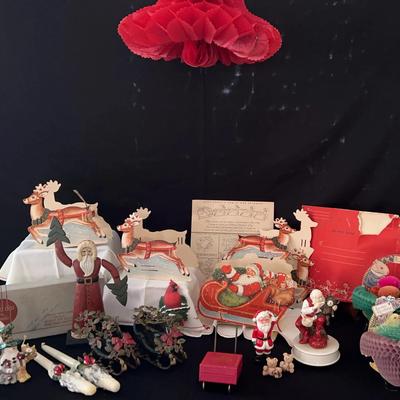 Vintage Christmas Paper Displays, Hand Dipped Candles,
