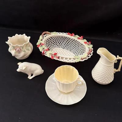 Belleek Porcelain Pottery Green Back stamped Produced Between 1946-1955