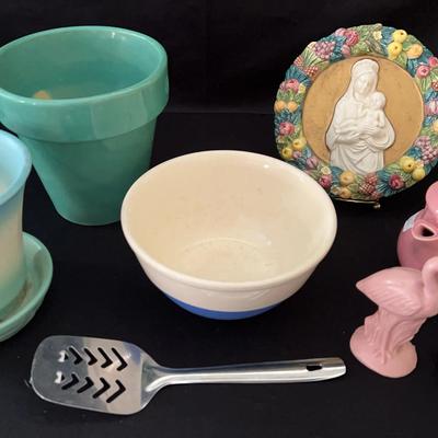 Vintage Hull Pottery,  Zeccoli Madonna & Child, Vintage Bowl, Covered Silver Ashtray 