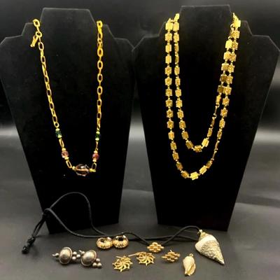 Necklaces, Earrings, Shell Pendants Costume & 1 Pr Sterling Silver Earrings