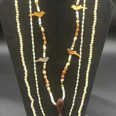 Hand Carved Whale, Shell, Beaded Necklace