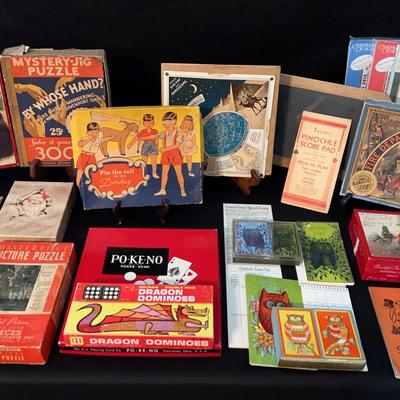 Vintage Games, Puzzles, Decks of Cards, and Score Pads