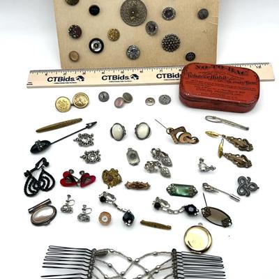 Art Deco, Vintage Earrings, Buttons, Hair Comb, Brooches, Pendants