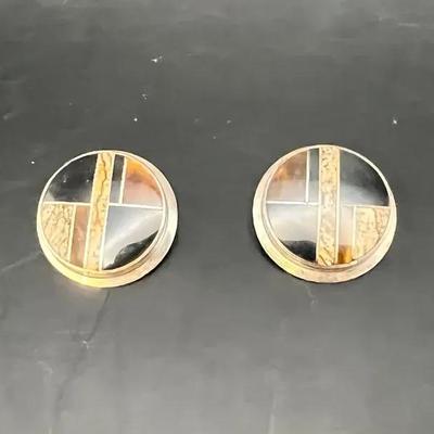 9.4 G Sterling Silver Earrings, Clip On With Vintage Navajo inlay 