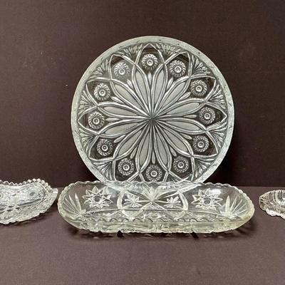Vintage Etched cut Glass Serving Pieces 