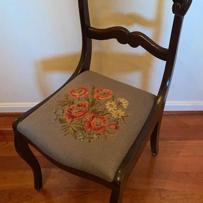 Antique Victorian Duncan Phyfe-Style Needlepoint Chair