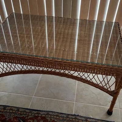 Glass Top Wicker Coffee Table