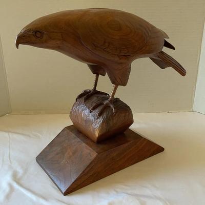 Hand-Carved & Signed Wooden Hawk