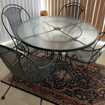 Round Glass Top Green Metal Patio Table