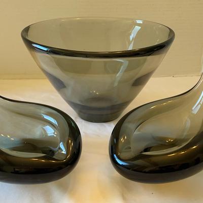 3 Pieces of Smokey Glass Bowls