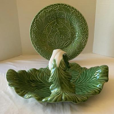 Cabbage Leaf Plate & Handled Bowl