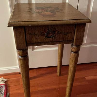 Vintage Painted Wooden Side Table With Drawer