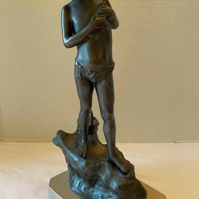 Giovanni Varlese Bronze Sculpture Of Young Fisherman