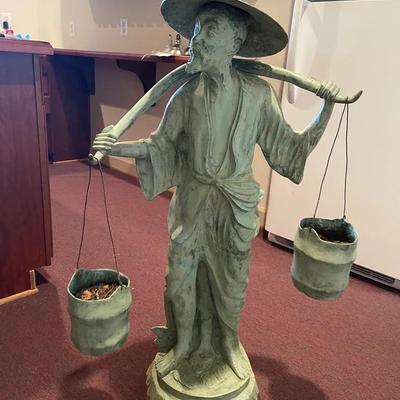 Weathered Bronze Chinese Water Bearer Statue