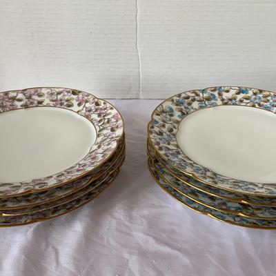 Set of 8 C. H. Field Limoges Pink & Blue Salad Plates