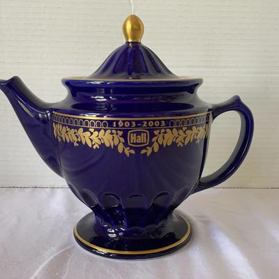 Cobalt & Gold Trim Centennial Teapot By Hall China