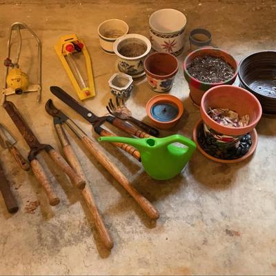 Large Assortment Of Garden Tools & Pots
