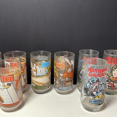 1983 Return Of The Jedi And 1979 Battlestar Galactica Glasses