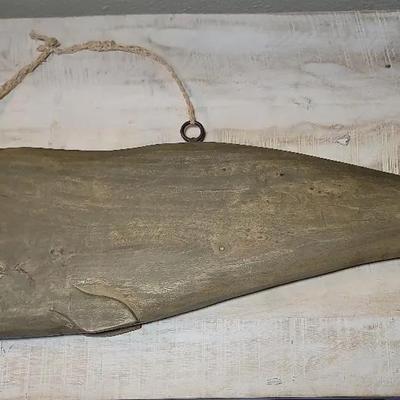 35" Whale Decor Wood Carved Double Sided with Hanging Braided String