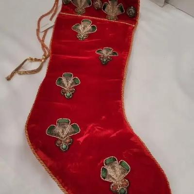 Neiman Marcus Velvet Beaded Xmas Stocking