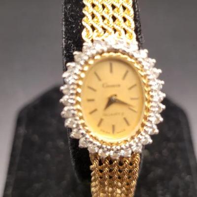 Geneve 14k Yellow Gold And Diamond Ladies Watch
