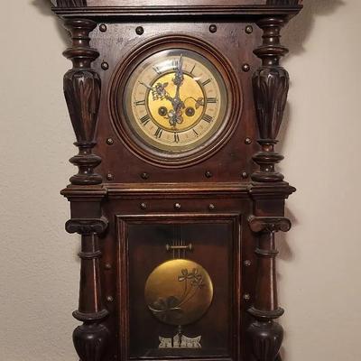 German Clock with Key Working Wood and Glass Case #2 Richard Kurz 