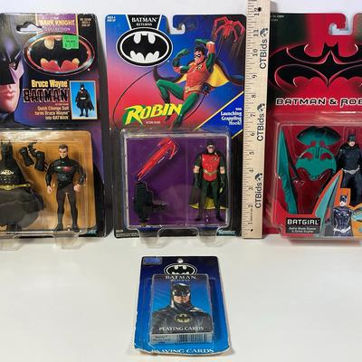 Batman, Robin & Batgirl NOS Action Figures + Batman Cards