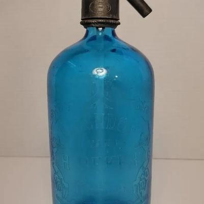 Blue Seltzer Glass Bottle Antique Eigendom Van H.Beker Breda