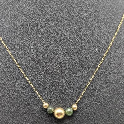 14K Gold Chain Necklace w/ Gold Beads