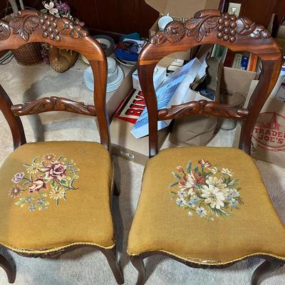 2 Side Chairs With Needlepoint Seats