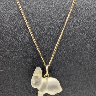 14K Gold Chain Necklace w/ A Crystal Rabbit Pendant