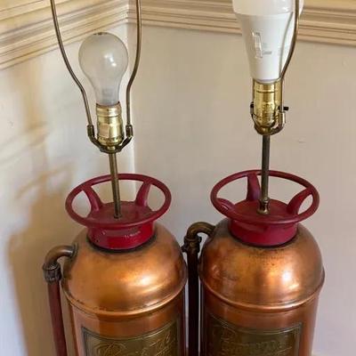 Pair Of Vintage Pyrene Foam Fire Extinguisher Table Lamps