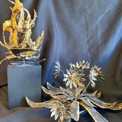 Pair Of Metal Sculptures-Abstract, Floral