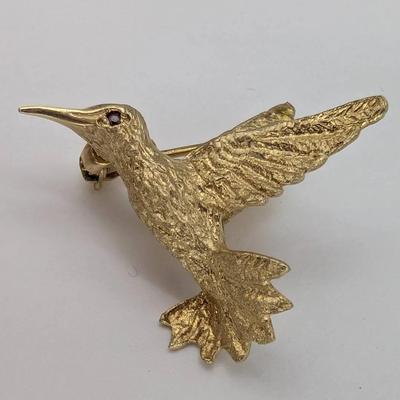 14K Gold Hummingbird Pin