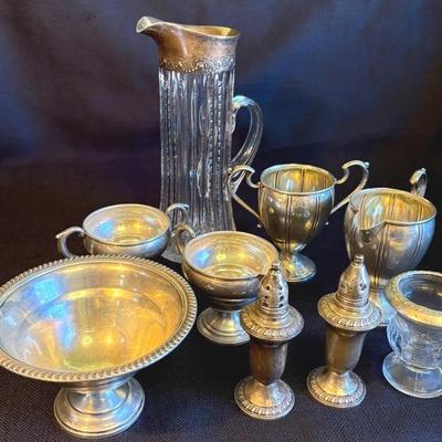 Group Of Weighted Sterling-Creamer Set, Dish, Salt/Pepper Shaker