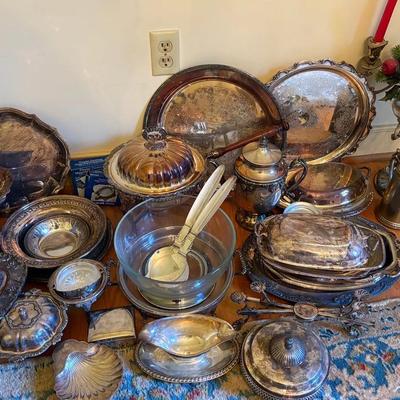 Large Collection Of Silver Plate Serving Items