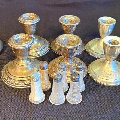 Group Of Weighted Sterling Candle Holders, Coasters