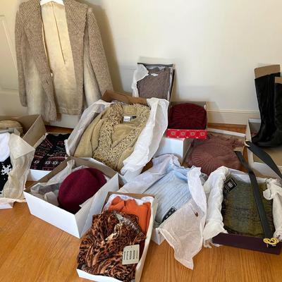 Women’s Winter Wear Lot - Fur Jacket, Sweaters, Scarves,Hats, Boots And More 