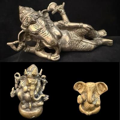 Three diecast figures of hindu diety “ganesha, remover of obstacles”
