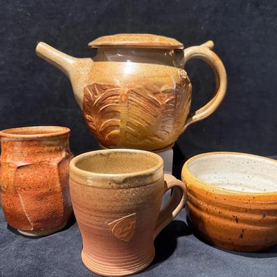 Hand built glazed stoneware teapot cups & more