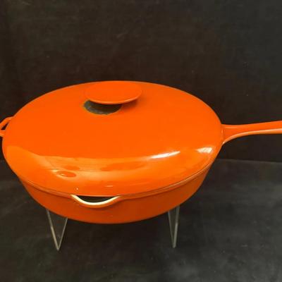 Copco burnt orange cast iron enameled skillet w lid
