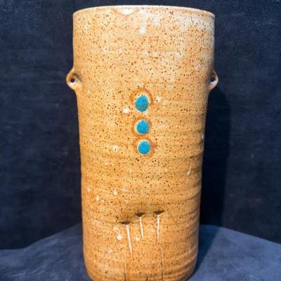 Handmade signed studio art stoneware pottery vase