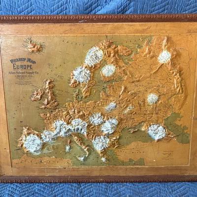 1907 relief map of europe by the atlas school supply co