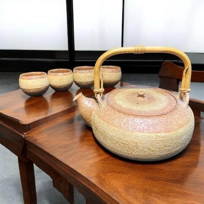 Japanese style stoneware teapot and 4 cups