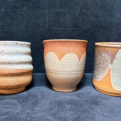 Hand thrown signed stoneware glazed tumblers