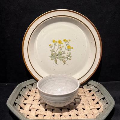 Hand built lattice stoneware platter more